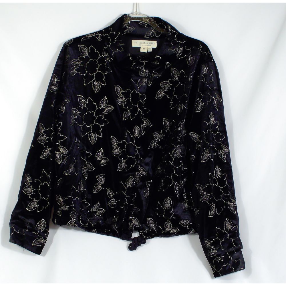 Saltwater LUXE‎ Women's Embroidery Velvet Jacket Med Los Angeles Floral Gold